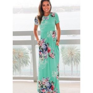 Teal floral Maxi Dress NWOT